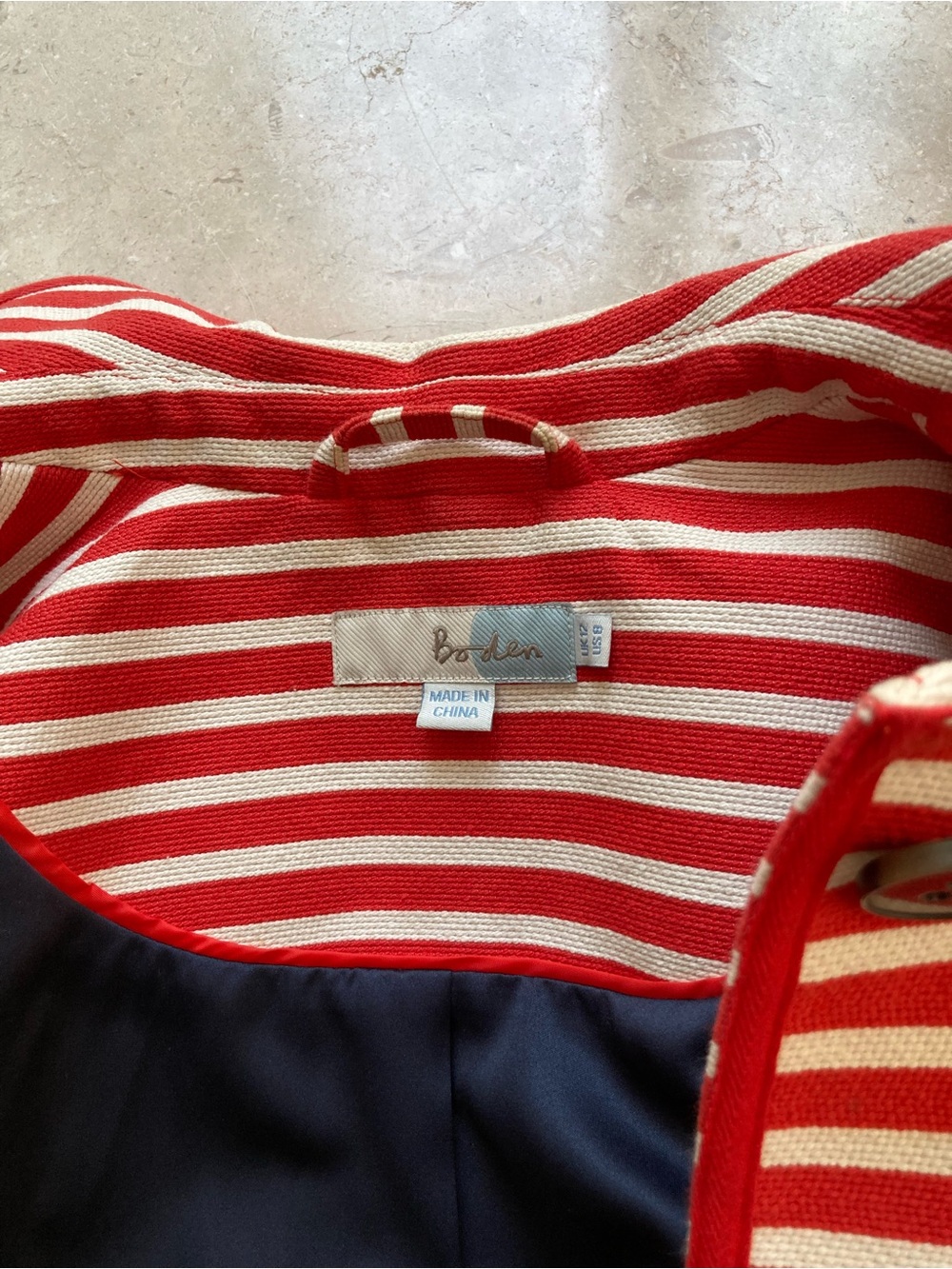 Boden Red and White Striped Pea Coat NWOT - Picture 7 of 8